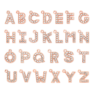 ซิงค์อัลลอย + พลอยเทียมสีเงินและสีทองตัวอักษรแขวนประมาณ15X15มม. ตัวอักษรเลื่อนเสน่ห์ห้อยจี้ตัวเลข - Product Image 5