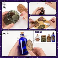 Ensemble de 4 bouteilles et bouchons en verre pour potion d'Halloween, plateau décoratif à plusieurs niveaux et nouveautés de fête à usage intérieur avec étiquettes