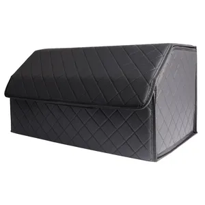 Custom Wholesale Foldable Auto Multifunctional Folding Leather Car Storage Box Trunk Organizer