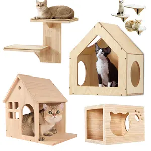 Personalice varios estilos de nidos de gatos de madera y marcos de pared de gatos de madera adecuados para descansar y jugar en interiores