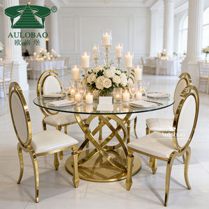 Ensemble de table à manger de luxe pour 8 personnes avec chaises, plateau en verre et base en acier inoxydable - Product Image 2