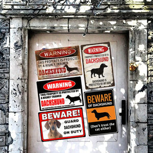 Placa Metálica Vintage de 20x30 cm con Diseño de Perro Salchicha, Letrero de Advertencia Pintado con Serigrafía para Exteriores - Product Image 3