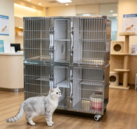 Cage pour chat en acier inoxydable 304 à 4 portes, double couche, panneau acrylique, argentée, durable, sans angle mort, pour animaux de compagnie