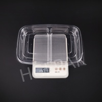 Boîte d'emballage rectangulaire jetable en PET/RPET transparente de haute qualité à 2 compartiments pour salade de fruits avec couvercle
