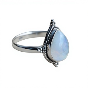 Vintage 925 Silver Rainbow Moonstone Water Drop Shape Bezel Setting Gemstone <b>Ring</b> Unisex Everyday Wear Jaura Jewels R38 - Product Image 1