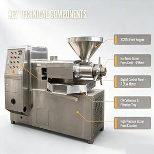 Presse à huile automatique Panqi en acier inoxydable robuste, capacité 150-260 kg/h, pour colza, amandes et olives, avec filtre à vide intégré - Product Image 5