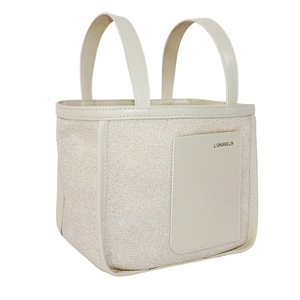 Custom Logo OEM High-end Microfiber Patchwork <b>Canvas</b> Tote <b>Bag</b> Structured <b>Drawstring</b> With Liner Commuting Handbag - Product Image 3