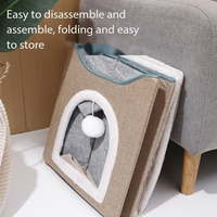 Lit pour chat à double couche, pliable, détachable, lavable, avec porte arquée et griffoir en sisal, pour chats de petite et moyenne taille, usage intérieur
