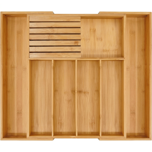 Bamboo Silverware <b>Drawer</b> Organizer <b>Kitchen</b>, Expandable Utensil Organizer with Knife Block, Multifunctional Wooden <b>Drawer</b> - Product Image 1