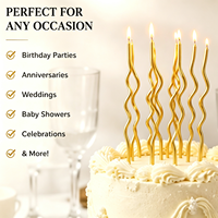 Lot de 10 bougies d'anniversaire torsadées dorées métalliques, longues et courbées, pour gâteaux de mariage, fêtes et célébrations d'anniversaire