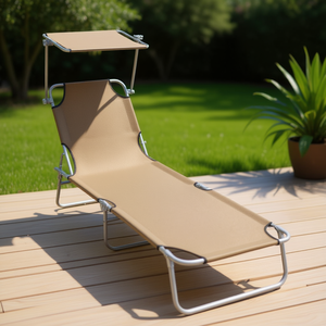 เก้าอี้อาบแดดปรับเอนกลางแจ้ง โครงเหล็กสีน้ำตาล ดีไซน์ร่วมสมัย เฟอร์นิเจอร์ลานบ้านทันสมัย พร้อมหลังคา - Product Image 2