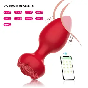 Sex Toys 10 Speed Silicone Glowing Rose Shaped Wireless Remote Control Butt Plug Anal Vibrator