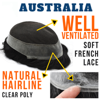 LONGFOR Australie Toupee-Dentelle française avec 1 1/4 pouces de peau fine PU autour de la prothèse de cheveux humains indiens pour hommes Offre Spéciale