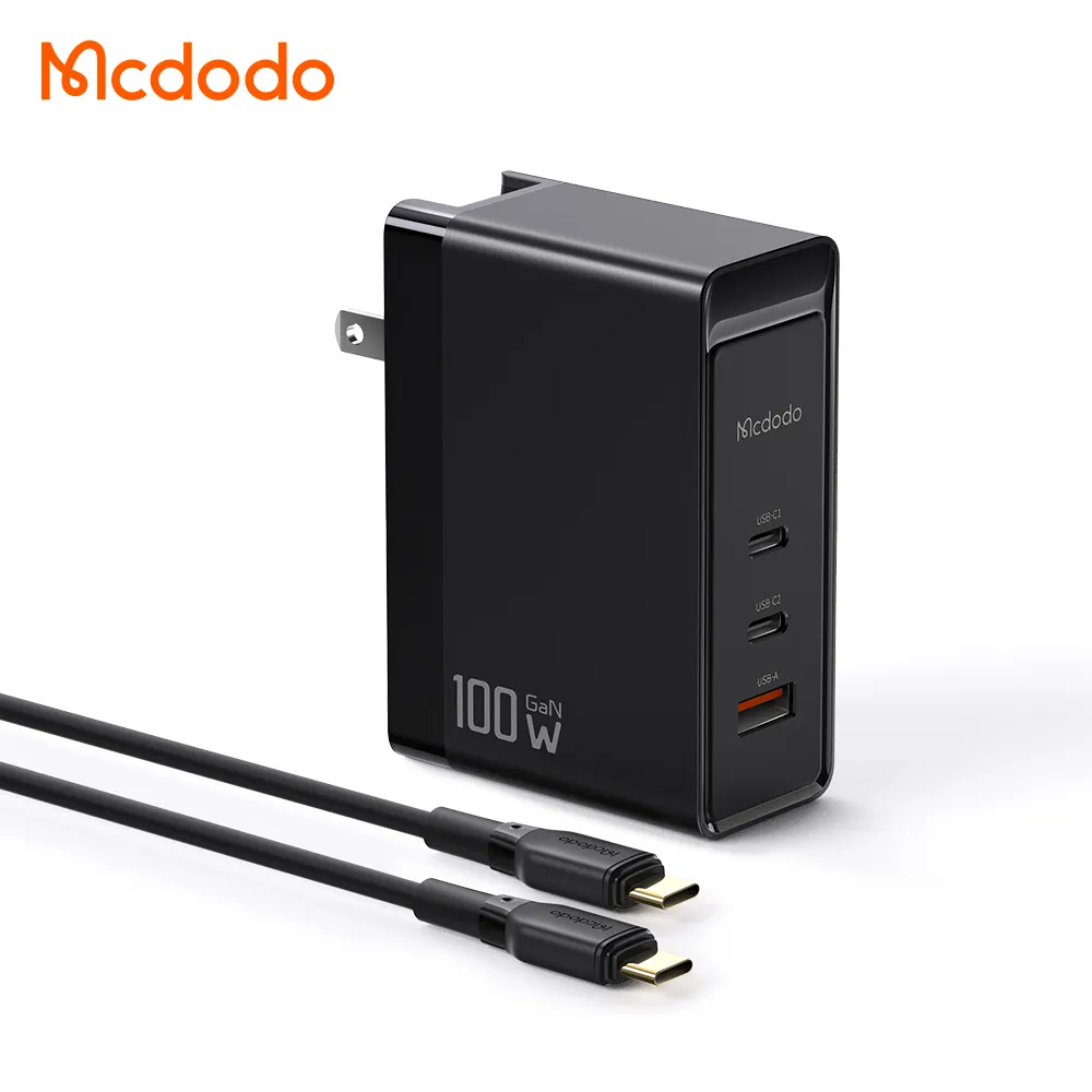100W USB C Laptop Charger Foldable US Pin 2 USB-C + 1U PD3.0 Fast Charging Kit With Type-C Cable 6FT 100W USB Wall Charger