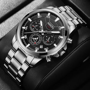 NIBOSI 2536 Montres à quartz d'affaires pour hommes avec bracelet en acier inoxydable Montres-bracelets avec cadran argenté et fenêtre en verre - Product Image 2