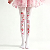 Nouvelles collants imprimés style Lolita doux, motif fraise et café, en nylon blanc, séchage rapide, pour le commerce transfrontalier