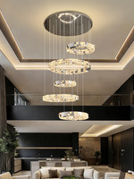 Lustre LED en cristal et acier inoxydable argenté, style minimaliste italien, pour salon double hauteur, villa, duplex, éclairage moderne
