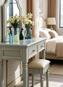 French Style Wood Makeup Vanity With Mirror Storage Drawers Bedroom Furniture - Product Image 5