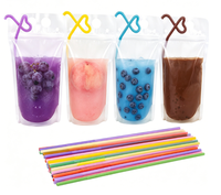 Sachets Doypack en plastique avec fermeture éclair 250ml 500ml, pochettes à boisson avec pailles, sachets à jus pour fêtes, adultes et adolescents