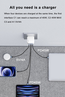 Chargeur mural multifonction pliable rapide IBD OEM 100W 120W avec 1 port USB et 3 ports USB-C pour Macbook, téléphone, appareil photo