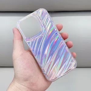 trending girly gradient shiny kpop wavy holographic funny photo painting pouch gel funda celular mobile phone cases
