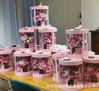Boîte à fleurs ronde coréenne, seau pour arrangement floral, boîte en papier avec fenêtre transparente en PVC, boîte à fleurs cadeau