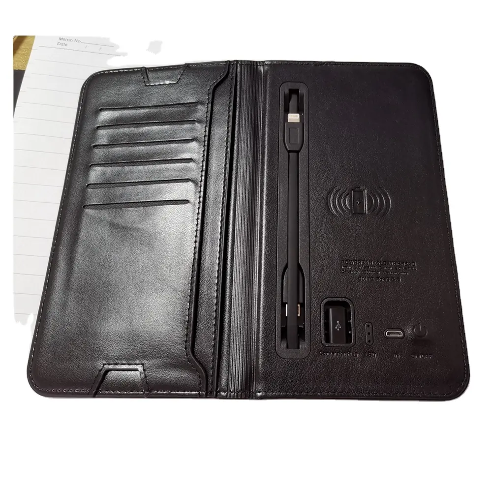 6800mah mobile phone PU leather wireless charging wallet power bank