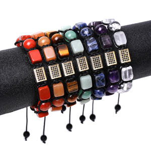 Neue Mode Klassisches 10mm Quadratisches Perlenarmband Geometrisches Tigerauge Achat Edelstahl Geflochtenes CZ-Charm Unisex-Armband mit Individuellem Logo - Product Image 3