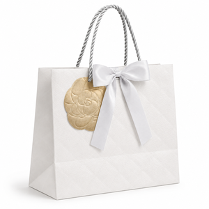 Luxury <b>White</b> Gift Paper <b>Bag</b> with Silver Ribbon Bow, Custom Embossed Pattern Shopping <b>Bag</b> for Wedding Birthday - Product Image 3