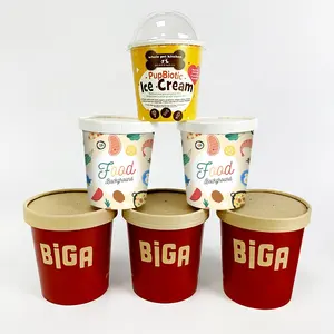 डिस्पोजेबल कस्टम मेड 8oz/12oz/16oz/20oz आइसक्रीम जमे हुए दही टब कप प्लास्टिक के ढक्कन के साथ जाने के लिए मुद्रण योग्य कागज मलाईबर्फ़ कप