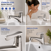 Robinet de lavabo moderne en acier inoxydable brossé, à eau froide, de luxe, monotrou, pour salle de bain