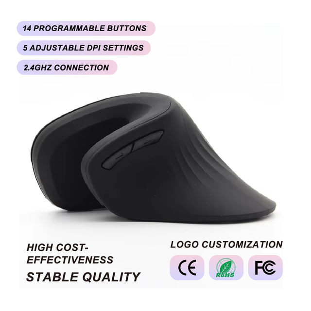 New Hot Popular Mini Optical Vertical USB-Charged Ergonomic Wireless Gaming Mouse 14 Programmable Buttons 5 Adjustable DPI