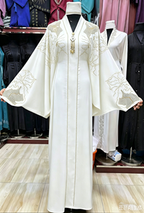 Set 2 Pezzi Abito Lungo con Scollo a V Elasticizzato in Quattro Direzioni e Strass Termoadesivi, Elegante Abito Musulmano Chiuso 2026 Dubai <span class=keywords><strong>Abaya</strong></span> Taglie Forti - Product Image 3
