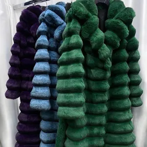 Wholesale Chinchilla Fur Coat With Belt Blue Chinchilla Color Long Real Fur Coat for Women