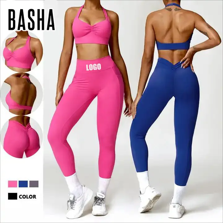 Bashasports Girls Yoga Wear Fitness Active Leggings y conjunto de sujetador Conjunto de Yoga de alta calidad Dos piezas Mujeres Seamless Gym Fitness Sets