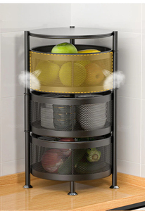Estante de almacenamiento giratorio de 3 capas para verduras y frutas, cesta redonda para el hogar, estante de almacenamiento cilíndrico de suelo móvil - Product Image 5