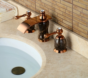 Salle de bain Laiton Cascade Sortie Café Net Jade Pierre Séparé Trois Trous Huit Pouces Trou Moyen Lavabo Robinets - Product Image 3