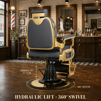 Fauteuil de Barbier Hydraulique Premium Gris Doré pour Hommes, Chaise de Salon de Beauté avec Appui-tête, Pivotant à 360°, Inclinable, Repose-pieds Rabattable, en Cuir PU