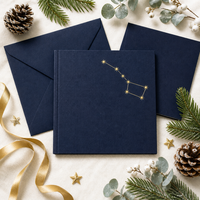 Kartu Ucapan Natal Khusus Navy dari Kardus Daur Ulang dengan Kain Buku dan Motif Konstelasi 5x7 Inci Berlapis Emas dengan Amplop