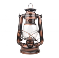 Lampe à pétrole LED vintage de 24,5 cm, lanterne de style antique, lumière décorative de camping en fer et verre synthétique