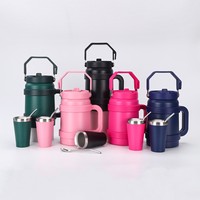 Juego de 2 piezas de Yerba Mate aislado de acero inoxidable de 50Oz y 5oz, juego de jarra de botella de agua al vacío grande con pajita de mango para viajes de Camping