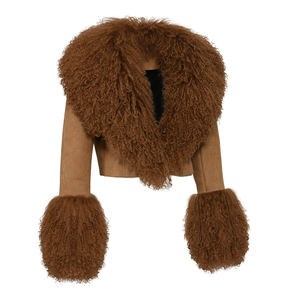 معطف نسائي بأكمام كاملة من جلد الغنم الناعم بياقة خريف شتاء OEM مخصص قصير من جلد الغنم - Product Image 2