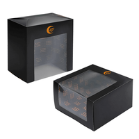 Boîte d'emballage de casquette de baseball en papier noir pliable carrée recyclée personnalisée avec fenêtre en PVC transparent