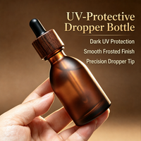 Flacon compte-gouttes en verre ambré givré 30ml 50ml avec protection UV et bouchon en bois – Emballage vide pour huiles essentielles, sérums et cosmétiques