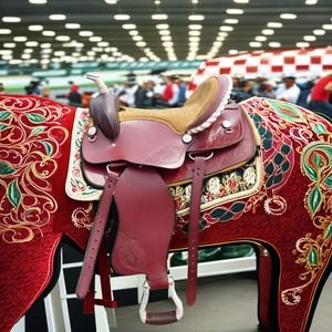 Selle occidentale de haute qualité pour baril Racing Trail siège en cuir imprimé autruche vert rond par harnais de vache américain équitation - Product Image 2