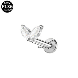 Boucles d'oreilles clous papillon en alliage de titane avec zircon marquise serti clos pour piercing d'oreille, bijoux de mode - Product Image 3