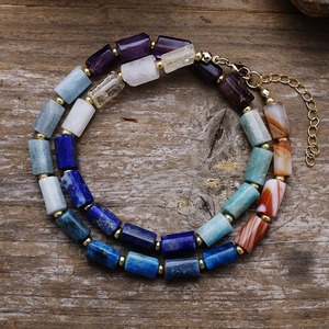 Natural Stone Crystal 7 Color Hexagon Column <b>Necklace</b> Unisex Everyday Wear - Product Image 3