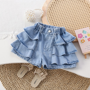 Moda: Nueva ropa infantil de verano para niña, pantalones cortos de mezclilla, falda pantalón fina de encaje para niños. - Product Image 1