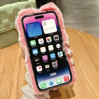 Casing HP Lucu Motif Kelinci Bulu Halus Bahan TPU+PC untuk iPhone 14 15 16 17 13 Pro