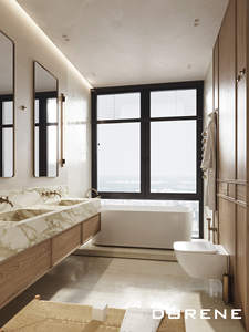 2025 Dorene Oak Wood Wall Mounted Double Sinks Mirror Set Hotel Home <strong>Bathroom</strong> Furniture Modern <strong>Bathroom</strong> Cabinets And Vanities - Product Image 2